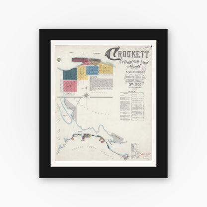 Old map wall art mockup — black gallery frame with white mat — Sanborn Fire Insurance Map from Crockett, Contra Costa County, California (1906), Sheet #0001