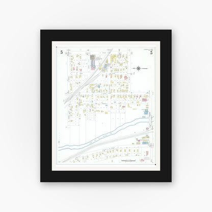 Old map wall art mockup — black gallery frame with white mat — Sanborn Fire Insurance Map from Loudonville, Ashland County, Ohio (1950), Sheet #0005