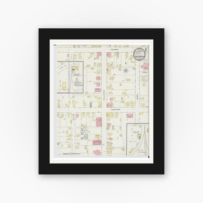 Old map wall art mockup — black gallery frame with white mat — Sanborn Fire Insurance Map from South Charleston, Clark County, Ohio (1895), Sheet #0001