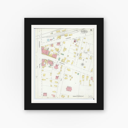 Old map wall art mockup — black gallery frame with white mat — Sanborn Fire Insurance Map from New London, Huron County, Ohio (1899), Sheet #0003