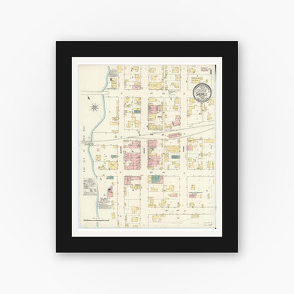 Old map wall art mockup — black gallery frame with white mat — Sanborn Fire Insurance Map from Shoals, Martin County, Indiana (1909) - Complete Map Set