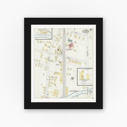 Old map wall art mockup — black gallery frame with white mat — Sanborn Fire Insurance Map from Hyde Park, Norfolk County, Massachusetts (1896), Sheet #0008