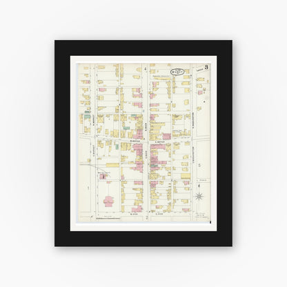 Old map wall art mockup — black gallery frame with white mat — Sanborn Fire Insurance Map from Muncy, Lycoming County, Pennsylvania (1896), Sheet #0003