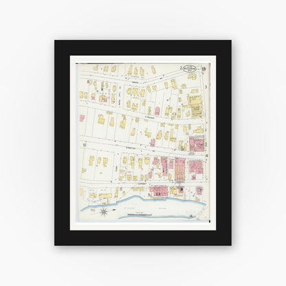 Old map wall art mockup — black gallery frame with white mat — Sanborn Fire Insurance Map from Mount Clemens, Macomb County, Michigan (1903), Sheet #0009