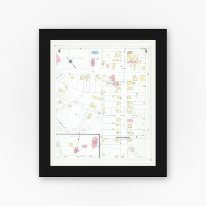 Old map wall art mockup — black gallery frame with white mat — Sanborn Fire Insurance Map from Doylestown, Wayne County, Ohio (1947), Sheet #0003