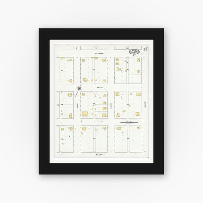Old map wall art mockup — black gallery frame with white mat — Sanborn Fire Insurance Map from Chillicothe, Hardeman County, Texas (1921), Sheet #0011