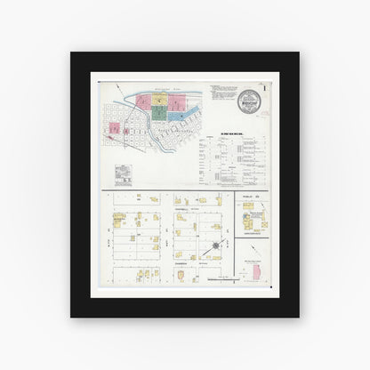 Old map wall art mockup — black gallery frame with white mat — Sanborn Fire Insurance Map from Wabasha, Wabasha County, Minnesota (1910), Sheet #0001