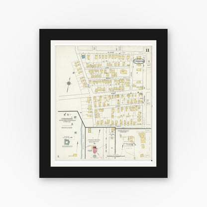 Old map wall art mockup — black gallery frame with white mat — Sanborn Fire Insurance Map from Saint Augustine, Saint John's County, Florida (1917), Sheet #0011