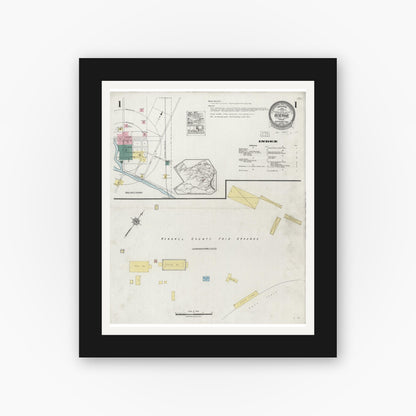 Old map wall art mockup — black gallery frame with white mat — Sanborn Fire Insurance Map from Boerne, Kendall County, Texas (1924), Sheet #0001