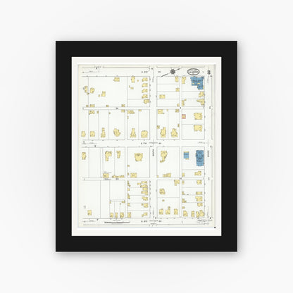 Old map wall art mockup — black gallery frame with white mat — Sanborn Fire Insurance Map from Clarion, Clarion County, Pennsylvania (1919), Sheet #0008