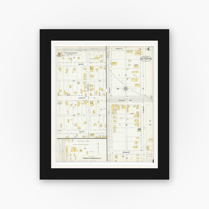 Old map wall art mockup — black gallery frame with white mat — Sanborn Fire Insurance Map from West Palm Beach, Dade County, Florida (1903), Sheet #0004