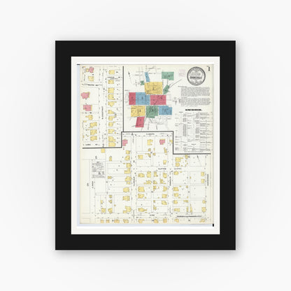 Old map wall art mockup — black gallery frame with white mat — Sanborn Fire Insurance Map from Barnesville, Belmont County, Ohio (1908) - Complete Map Set