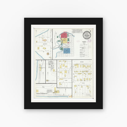 Old map wall art mockup — black gallery frame with white mat — Sanborn Fire Insurance Map from Lanesboro, Fillmore County, Minnesota (1909) - Complete Map Set