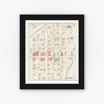 Old map wall art mockup — black gallery frame with white mat — Sanborn Fire Insurance Map from Albany, Delaware County, Indiana (1943), Sheet #0004
