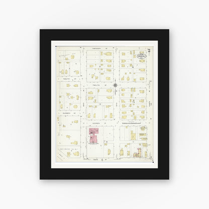 Old map wall art mockup — black gallery frame with white mat — Sanborn Fire Insurance Map from Windom, Cottonwood County, Minnesota (1913), Sheet #0002