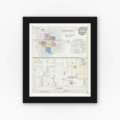 Old map wall art mockup — black gallery frame with white mat — Sanborn Fire Insurance Map from Marshfield, Wood County, Wisconsin (1891), Sheet #0001