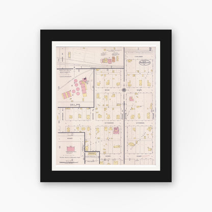 Old map wall art mockup — black gallery frame with white mat — Sanborn Fire Insurance Map from Knobnoster, Johnson County, Missouri (1922), Sheet #0002