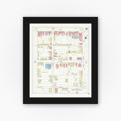 Old map wall art mockup — black gallery frame with white mat — Sanborn Fire Insurance Map from Shippensburg, Cumberland And Franklin Counties, Pennsylvania (1910), Sheet #0011