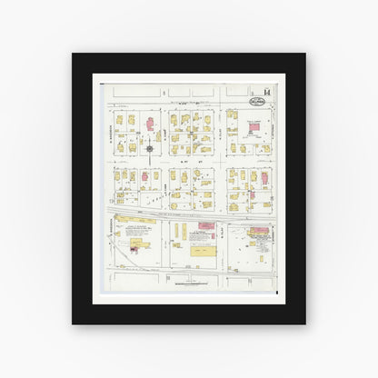 Old map wall art mockup — black gallery frame with white mat — Sanborn Fire Insurance Map from Delphos, Van Wert And Allen Counties, Ohio (1921), Sheet #0014