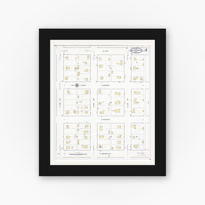 Old map wall art mockup — black gallery frame with white mat — Sanborn Fire Insurance Map from Blue Earth, Faribault County, Minnesota (1917), Sheet #0004