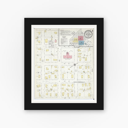 Old map wall art mockup — black gallery frame with white mat — Sanborn Fire Insurance Map from Atlanta, Logan County, Illinois (1910), Sheet #0001