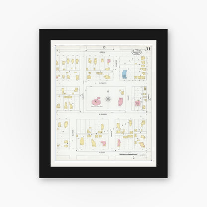 Old map wall art mockup — black gallery frame with white mat — Sanborn Fire Insurance Map from Rochester, Olmsted County, Minnesota (1899), Sheet #0011