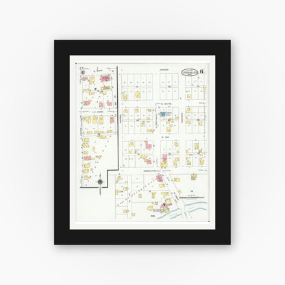 Old map wall art mockup — black gallery frame with white mat — Sanborn Fire Insurance Map from Versailles, Darke County, Ohio (1925), Sheet #0006