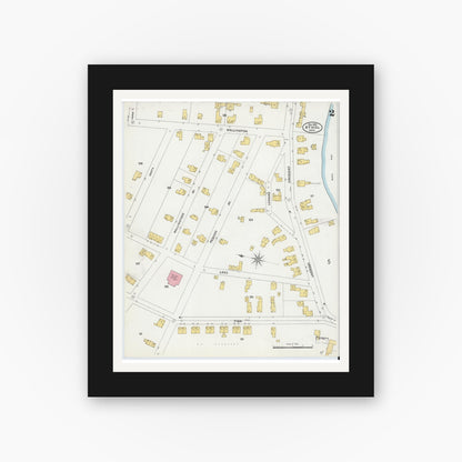 Old map wall art mockup — black gallery frame with white mat — Sanborn Fire Insurance Map from Athol, Worcester County, Massachusetts (1905), Sheet #0002