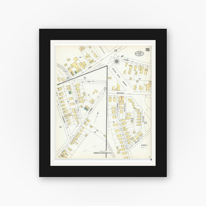 Old map wall art mockup — black gallery frame with white mat — Sanborn Fire Insurance Map from Everett, Middlesex County, Massachusetts (1903), Sheet #0031