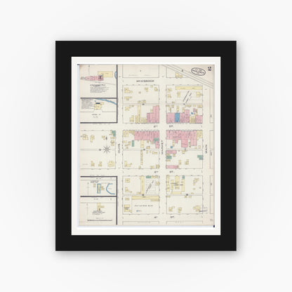 Old map wall art mockup — black gallery frame with white mat — Sanborn Fire Insurance Map from Holden, Johnson County, Missouri (1885), Sheet #0002