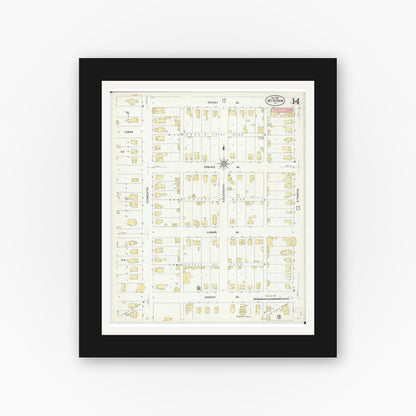 Old map wall art mockup — black gallery frame with white mat — Sanborn Fire Insurance Map from Mount Vernon, Jefferson County, Illinois (1908), Sheet #0014