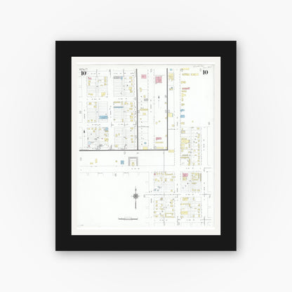 Old map wall art mockup — black gallery frame with white mat — Sanborn Fire Insurance Map from Dumas, Moore County, Texas (1950), Sheet #0010