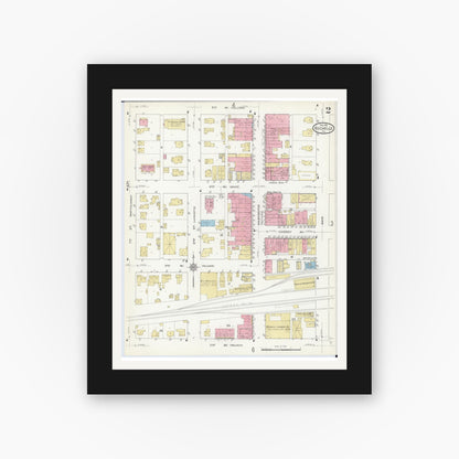Old map wall art mockup — black gallery frame with white mat — Sanborn Fire Insurance Map from Rochelle, Ogle County, Illinois (1912), Sheet #0002