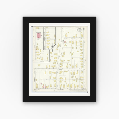 Old map wall art mockup — black gallery frame with white mat — Sanborn Fire Insurance Map from Granville, Licking County, Ohio (1913), Sheet #0006