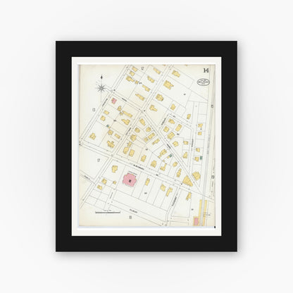 Old map wall art mockup — black gallery frame with white mat — Sanborn Fire Insurance Map from Melrose, Middlesex County, Massachusetts (1903), Sheet #0014