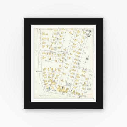Old map wall art mockup — black gallery frame with white mat — Sanborn Fire Insurance Map from Natick, Middlesex County, Massachusetts (1915), Sheet #0005