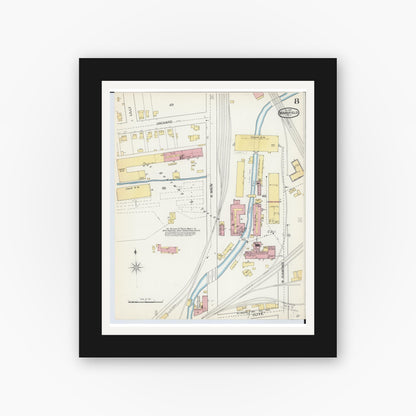Old map wall art mockup — black gallery frame with white mat — Sanborn Fire Insurance Map from Mansfield, Richland County, Ohio (1892), Sheet #0008
