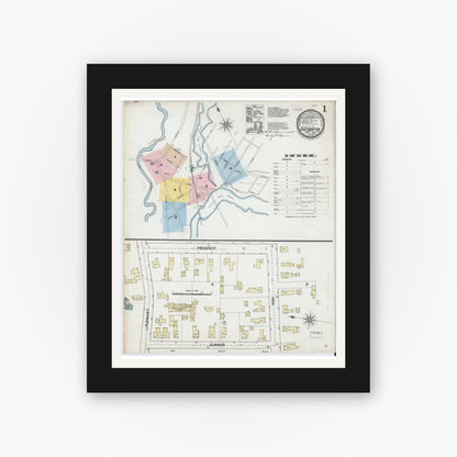 Old map wall art mockup — black gallery frame with white mat — Sanborn Fire Insurance Map from East Hampton, Hampshire County, Massachusetts (1889), Sheet #0001