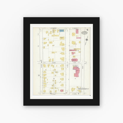 Old map wall art mockup — black gallery frame with white mat — Sanborn Fire Insurance Map from High Point, Guilford County, North Carolina (1917), Sheet #0006