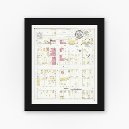 Old map wall art mockup — black gallery frame with white mat — Sanborn Fire Insurance Map from Fisher, Champaign County, Illinois (1911) - Complete Map Set