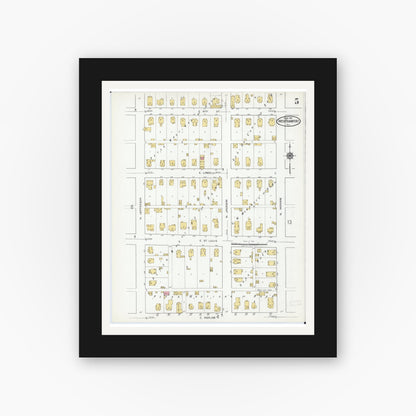 Old map wall art mockup — black gallery frame with white mat — Sanborn Fire Insurance Map from West Frankfort, Franklin County, Illinois (1919), Sheet #0005