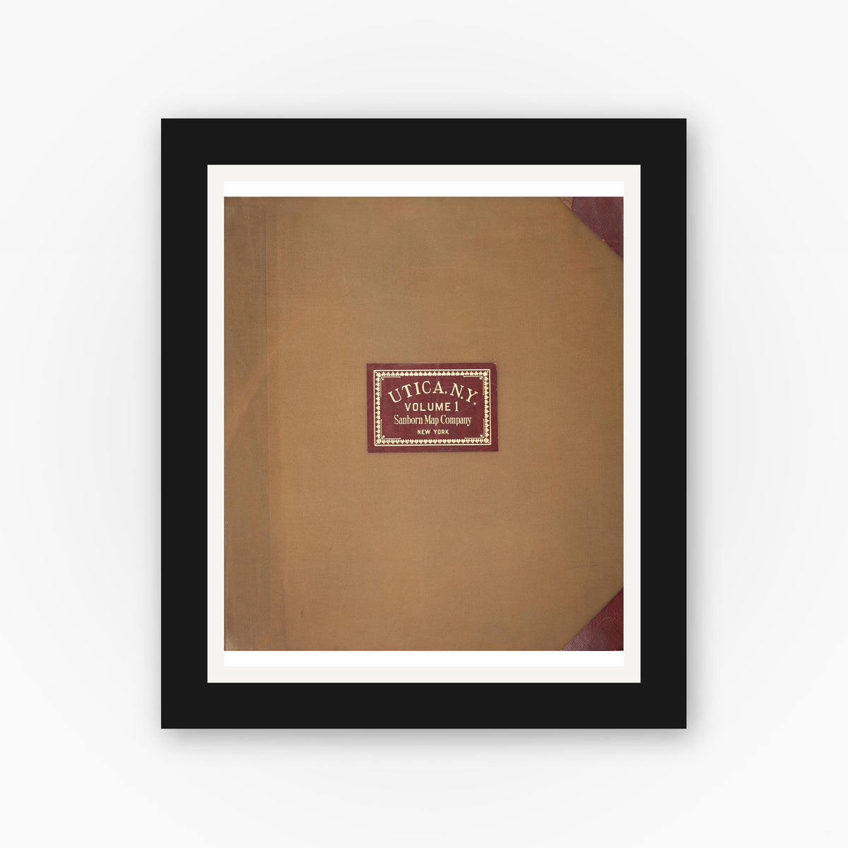 Old map wall art mockup — black gallery frame with white mat — Sanborn Fire Insurance Map from Utica, Oneida County, New York (1950), Sheet #0001