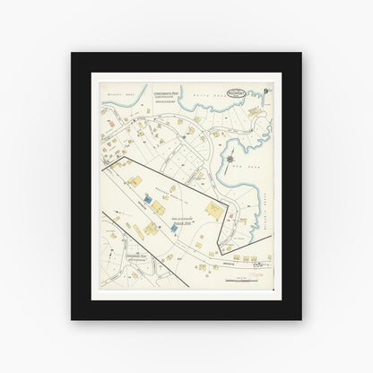 Old map wall art mockup — black gallery frame with white mat — Sanborn Fire Insurance Map from Rockport, Essex County, Massachusetts (1917), Sheet #0009