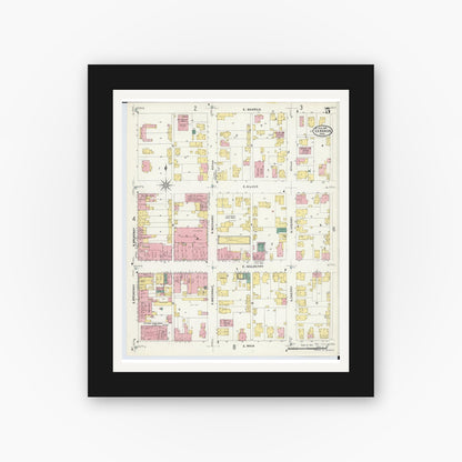 Old map wall art mockup — black gallery frame with white mat — Sanborn Fire Insurance Map from Lebanon, Warren County, Ohio (1907), Sheet #0005