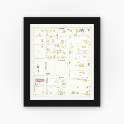 Old map wall art mockup — black gallery frame with white mat — Sanborn Fire Insurance Map from Cuero, De Witt County, Texas (1912), Sheet #0005
