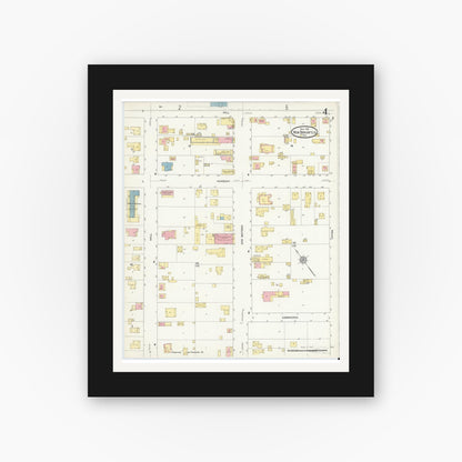 Old map wall art mockup — black gallery frame with white mat — Sanborn Fire Insurance Map from New Braunfels, Comal County, Texas (1912), Sheet #0004