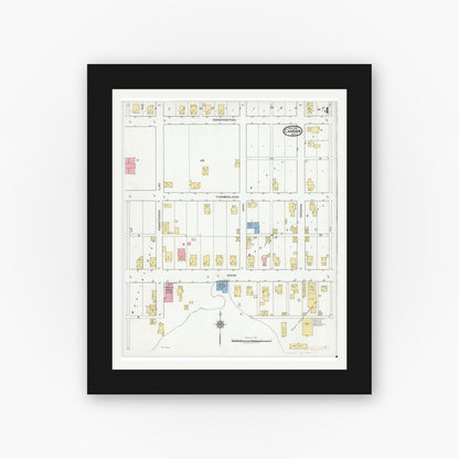 Old map wall art mockup — black gallery frame with white mat — Sanborn Fire Insurance Map from Camden, Carroll County, Indiana (1919), Sheet #0004