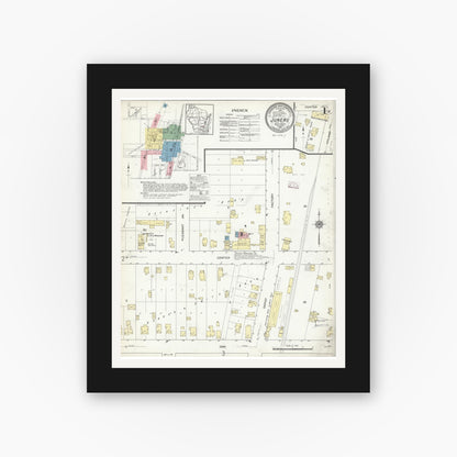 Old map wall art mockup — black gallery frame with white mat — Sanborn Fire Insurance Map from Juneau, Dodge County, Wisconsin (1914) - Complete Map Set