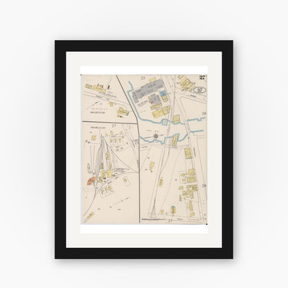 Old map wall art mockup — black gallery frame with white mat — Sanborn Fire Insurance Map from Hilo, Hawaii County, Hawaii (1921), Sheet #0027