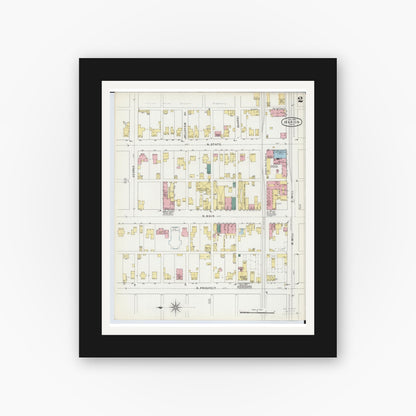 Old map wall art mockup — black gallery frame with white mat — Sanborn Fire Insurance Map from Marion, Marion County, Ohio (1895), Sheet #0002